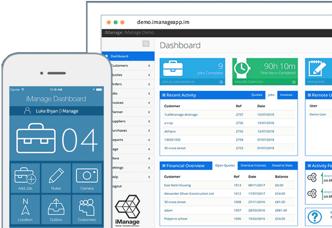Home Onsite Pro phone and business management dashboard