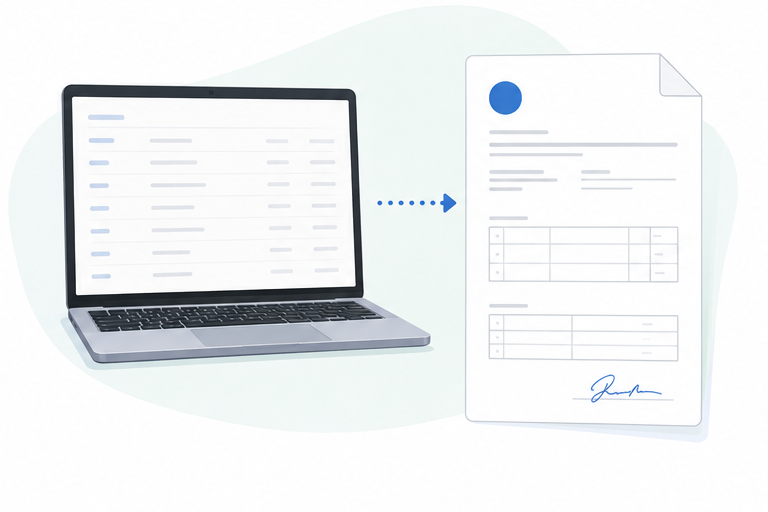 Onsite Pro web dashboard converting a completed job sheet into a branded customer-signed invoice in one tap