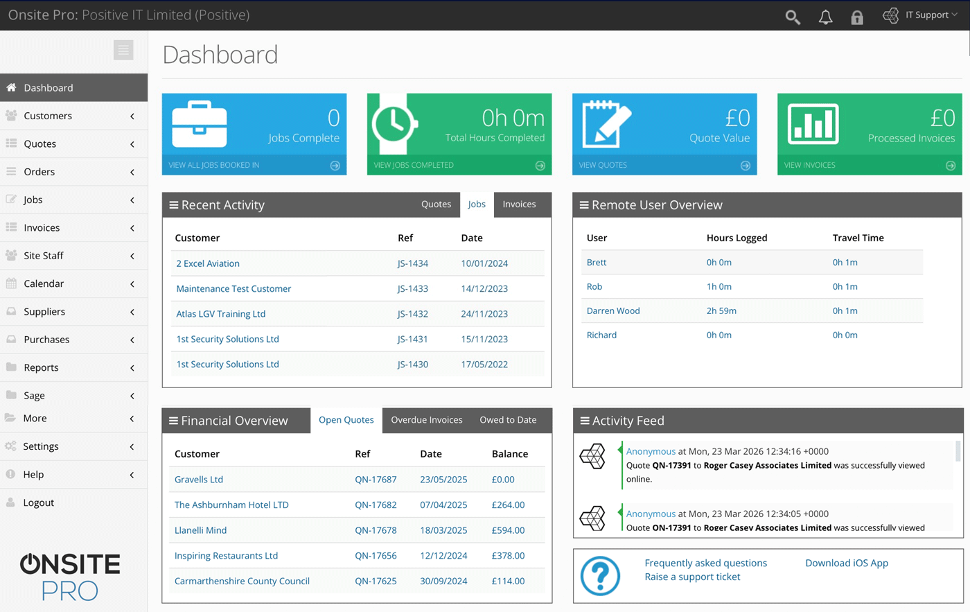 Home The Onsite Pro service business dashboard